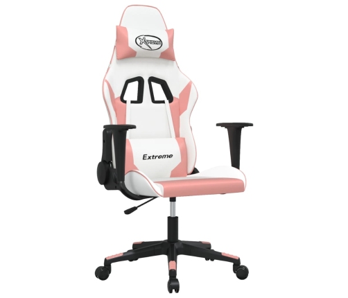 Silla gaming cuero sintético blanco y rosa