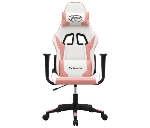 Silla gaming cuero sintético blanco y rosa