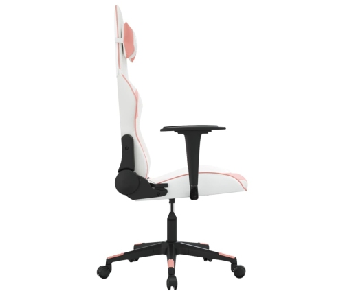 Silla gaming cuero sintético blanco y rosa