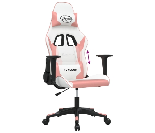 Silla gaming cuero sintético blanco y rosa