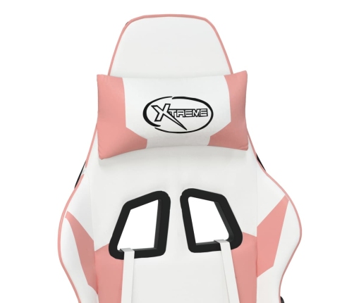 Silla gaming cuero sintético blanco y rosa