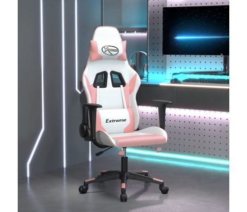 Silla gaming cuero sintético blanco y rosa