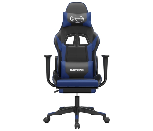 Silla gaming con reposapiés cuero sintético negro azul