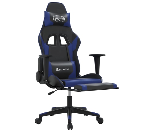 Silla gaming con reposapiés cuero sintético negro azul