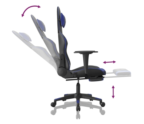 Silla gaming con reposapiés cuero sintético negro azul