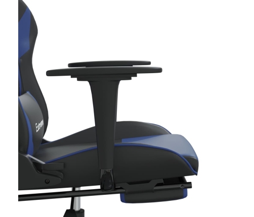 Silla gaming con reposapiés cuero sintético negro azul