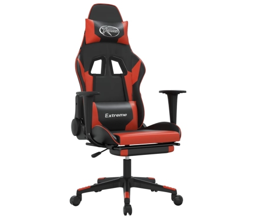 Silla gaming con reposapiés cuero sintético negro rojo