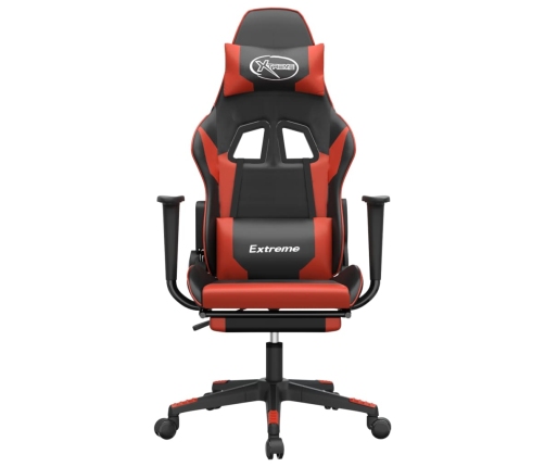 Silla gaming con reposapiés cuero sintético negro rojo