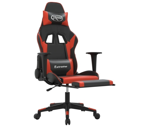 Silla gaming con reposapiés cuero sintético negro rojo