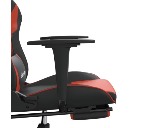 Silla gaming con reposapiés cuero sintético negro rojo