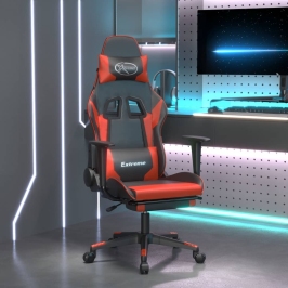 Silla gaming con reposapiés cuero sintético negro rojo