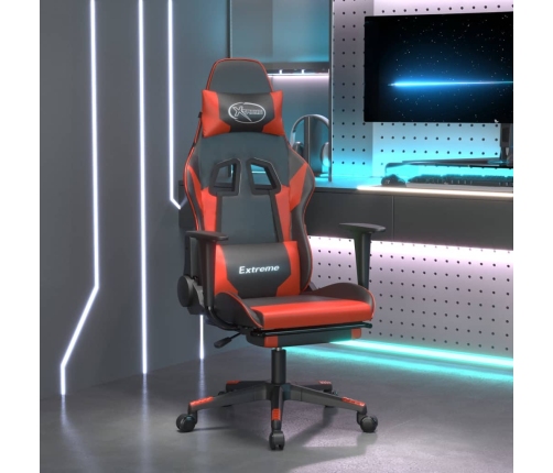 Silla gaming con reposapiés cuero sintético negro rojo