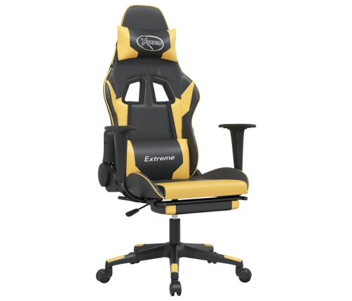 Silla gaming con reposapiés cuero sintético negro dorado