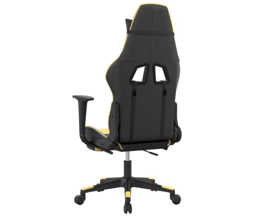 Silla gaming con reposapiés cuero sintético negro dorado