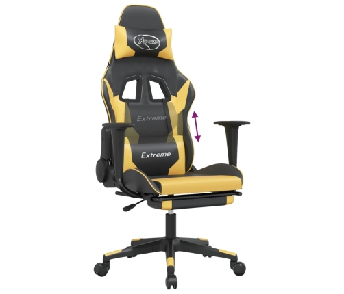 Silla gaming con reposapiés cuero sintético negro dorado