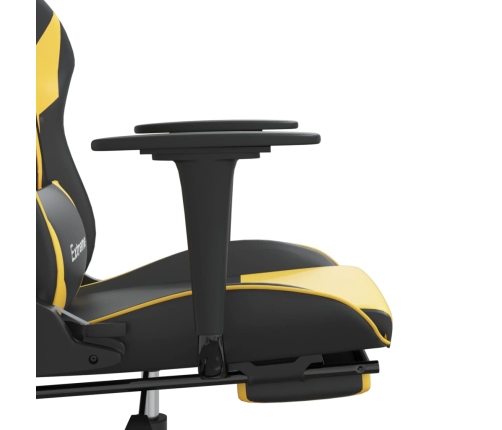 Silla gaming con reposapiés cuero sintético negro dorado