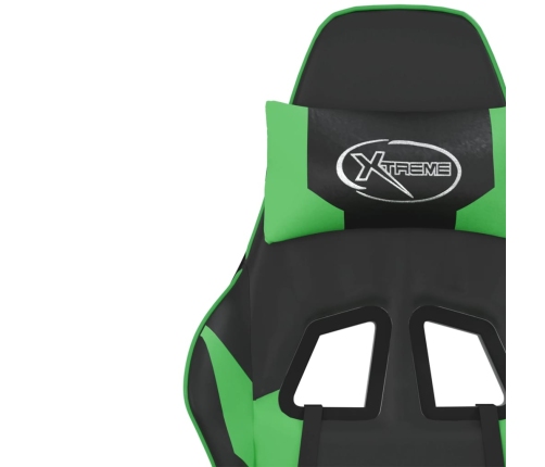 Silla gaming con reposapiés cuero sintético negro verde