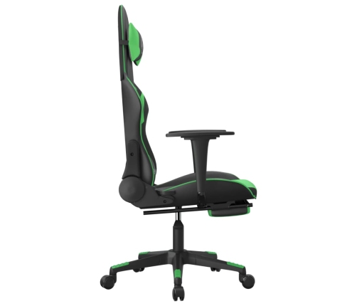 Silla gaming con reposapiés cuero sintético negro verde