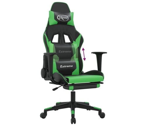 Silla gaming con reposapiés cuero sintético negro verde