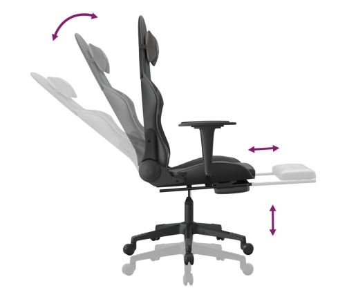 Silla gaming con reposapiés cuero sintético negro gris