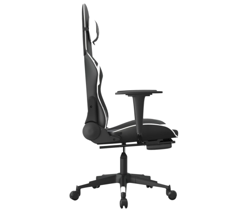 Silla gaming con reposapiés cuero sintético negro blanco