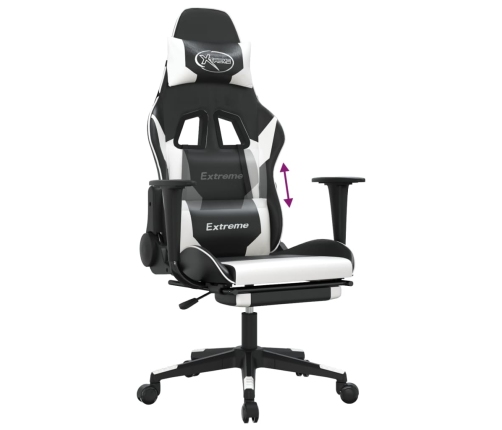 Silla gaming con reposapiés cuero sintético negro blanco