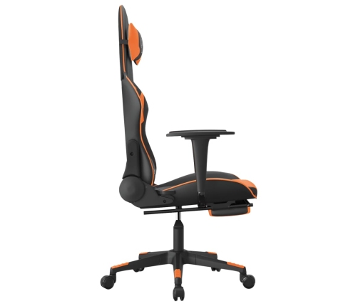 Silla gaming con reposapiés cuero sintético negro naranja