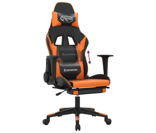 Silla gaming con reposapiés cuero sintético negro naranja