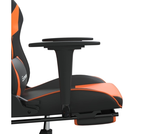 Silla gaming con reposapiés cuero sintético negro naranja