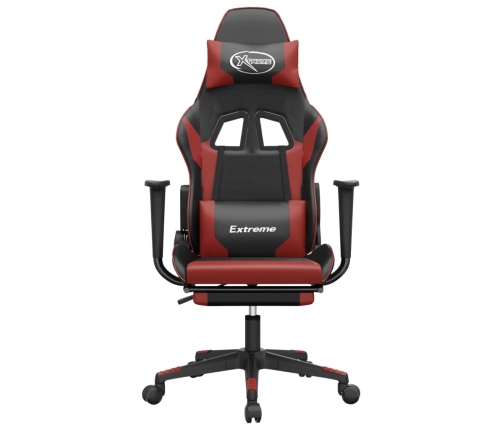 Silla gaming con reposapiés cuero sintético negro rojo tinto