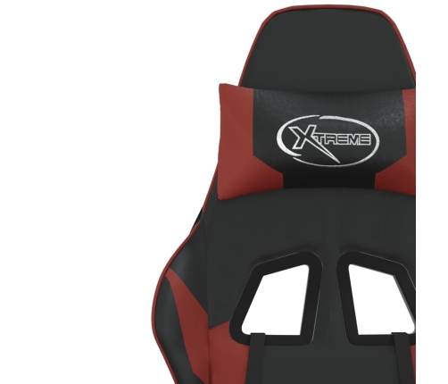 Silla gaming con reposapiés cuero sintético negro rojo tinto