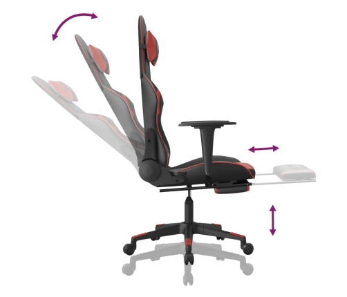 Silla gaming con reposapiés cuero sintético negro rojo tinto