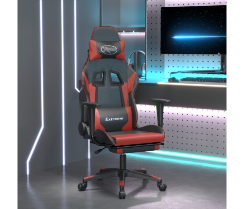 Silla gaming con reposapiés cuero sintético negro rojo tinto