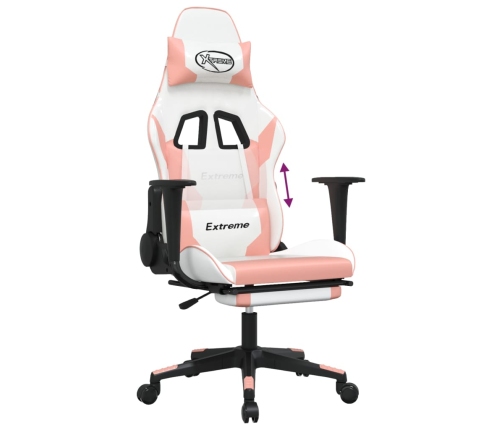 Silla gaming con reposapiés cuero sintético blanco y rosa