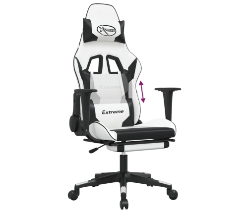 Silla gaming con reposapiés cuero sintético blanco negro