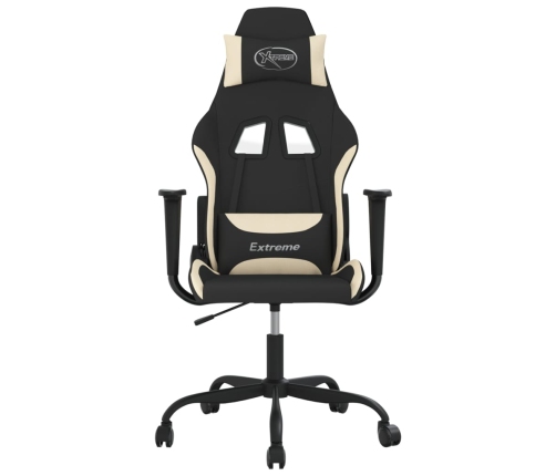 Silla gaming con reposapiés tela crema y negro