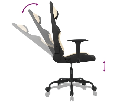 Silla gaming con reposapiés tela crema y negro