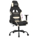 Silla gaming con reposapiés tela crema y negro