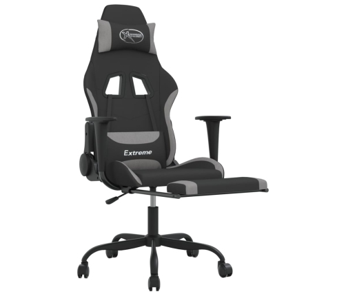 Silla gaming con reposapiés tela gris claro y negro