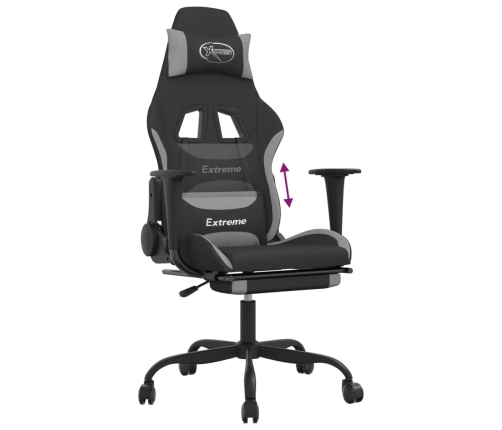 Silla gaming con reposapiés tela gris claro y negro