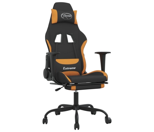 Silla gaming con reposapiés tela negro y naranja