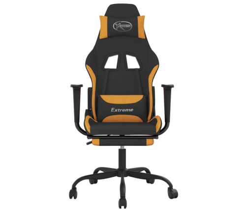 Silla gaming con reposapiés tela negro y naranja