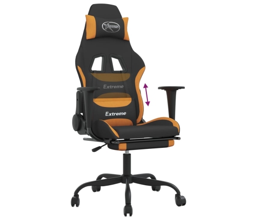 Silla gaming con reposapiés tela negro y naranja