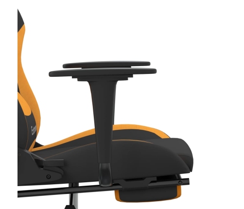 Silla gaming con reposapiés tela negro y naranja