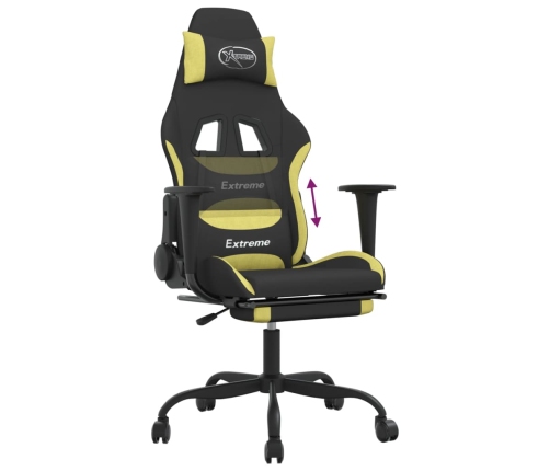 Silla gaming con reposapiés tela verde claro y negro