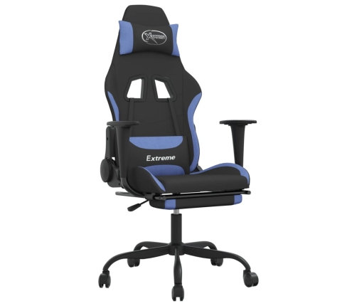 Silla gaming con reposapiés tela negro y azul