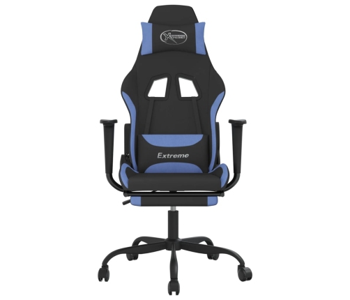 Silla gaming con reposapiés tela negro y azul