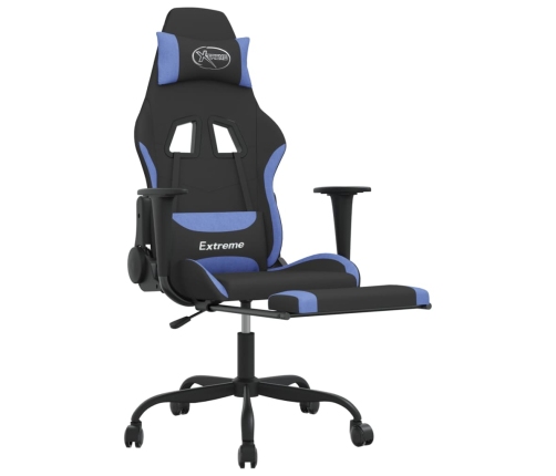 Silla gaming con reposapiés tela negro y azul