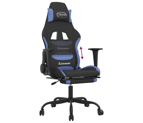 Silla gaming con reposapiés tela negro y azul