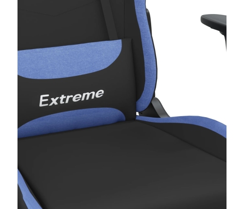 Silla gaming con reposapiés tela negro y azul